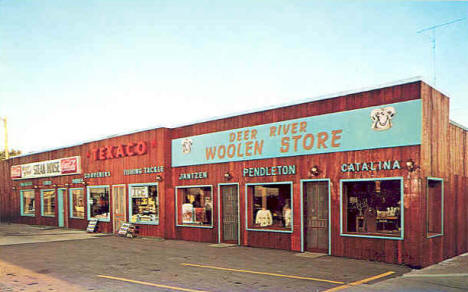 Johnson's Wagon Wheel Restaurant, Texaco, and Deer River Woolen Store, Deer River Minnesota, 1960's?