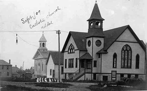 Methodist Episcopal Church and Catholic Church, Deer River Minnesota, 1909