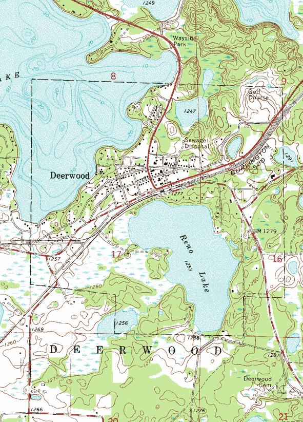 Topographic map of the Deerwood Minnesota area