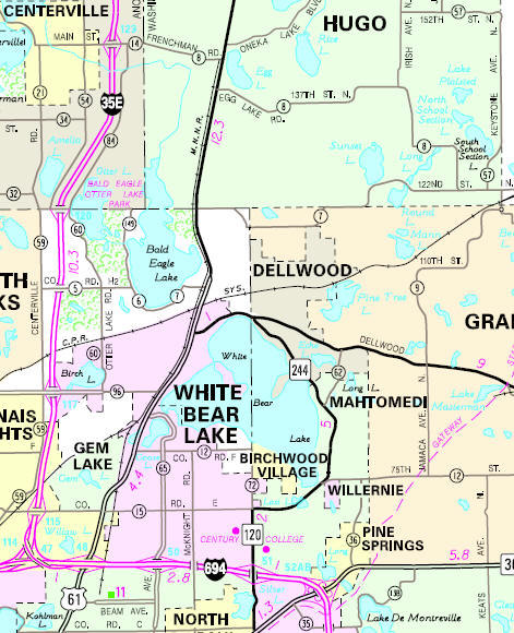 Minnesota State Highway Map of the Dellwood Minnesota area