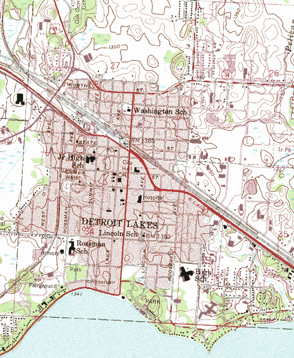 Topographic map of the Detroit Lakes Minnesota area