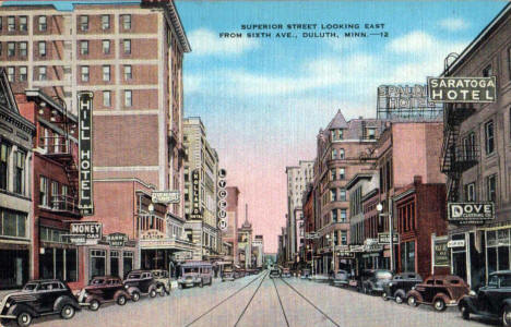 Superior Street looking east from Sixth Street, Duluth Minnesota, 1940's