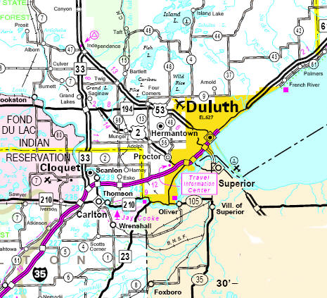 Minnesota State Highway Map of the Duluth Minnesota area
