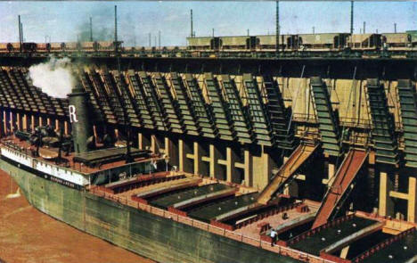 Great Lakes Ore Carrier Richard J Reiss Loading Ore, Duluth Minnesota, 1950's