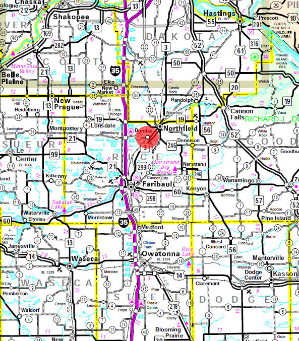 Minnesota State Highway Map of the Dundas Minnesota area