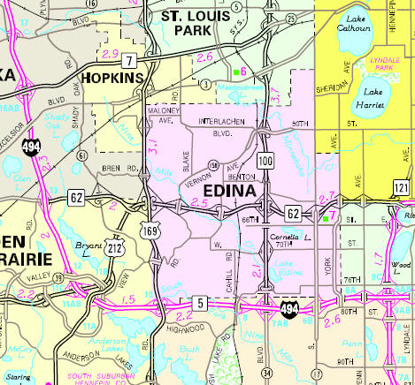 Minnesota State Highway Map of the Edina Minnesota area