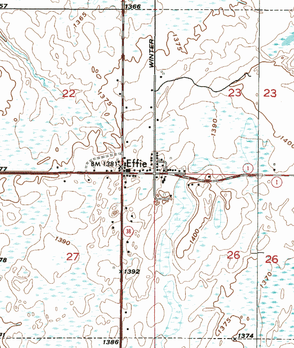 Topographic map of the Effie Minnesota area
