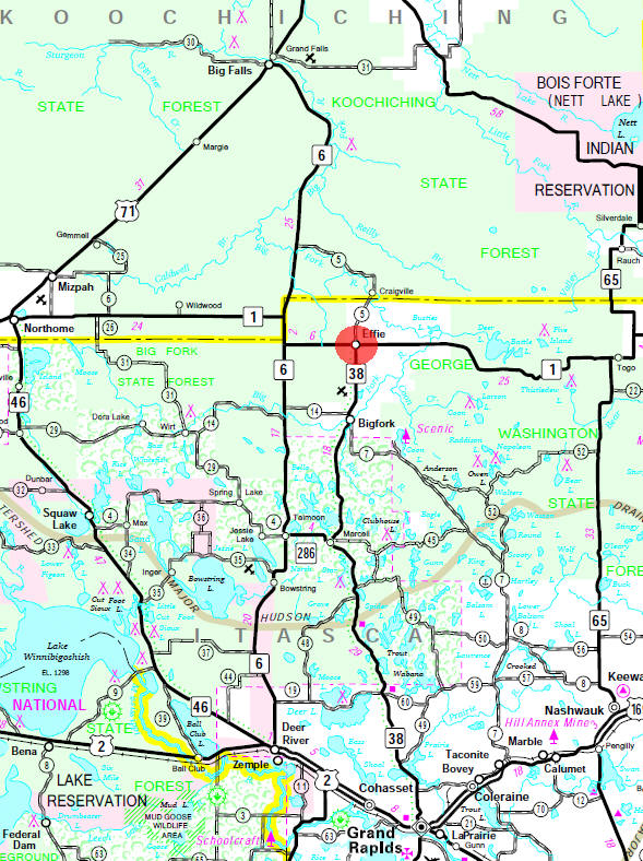 Minnesota State Highway Map of the Effie Minnesota area