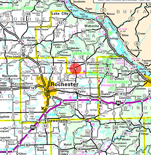 Minnesota State Highway Map of the Elgin Minnesota area