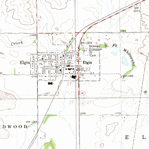 Topographic map of the Elgin Minnesota area