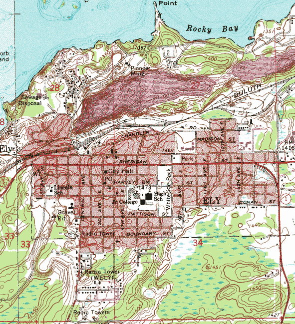 Topographic map of the Ely Minnesota area