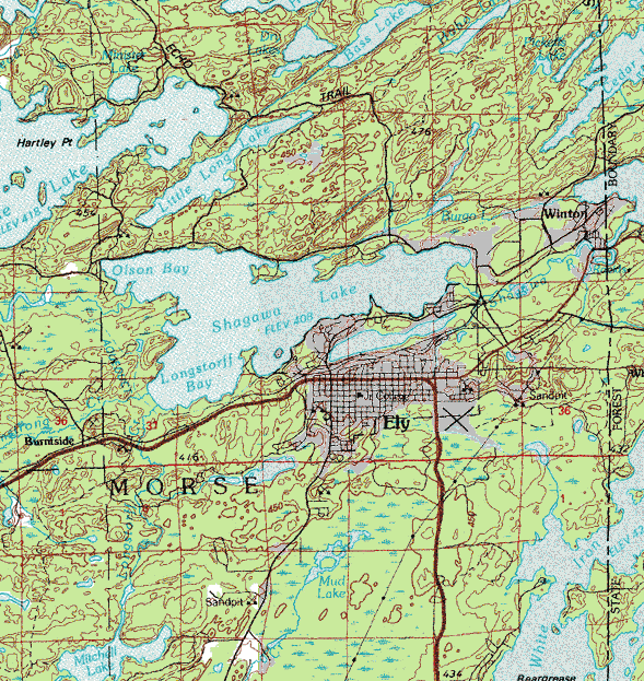 Topographic map of the Ely Minnesota area