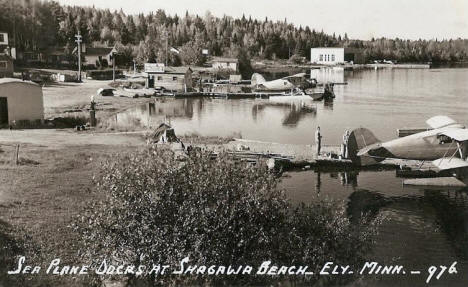 Sea plane docks at Shagawa Beach, Ely Minnesota, 1948