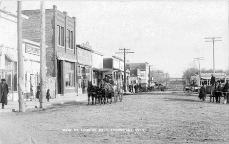 Main Street looking east, Evansville Minnesota, 1912