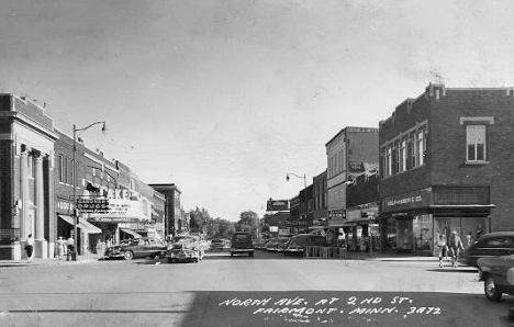 North Avenue at 2nd Street, Fairmont Minnesota, 1953