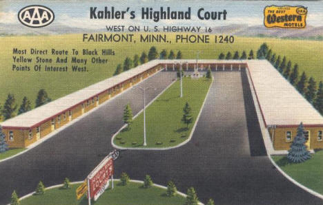 Kahler's Highland Court Motel, Fairmont Minnesota, 1950's