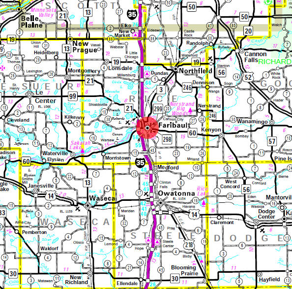 Minnesota State Highway Map of the Faribault Minnesota area