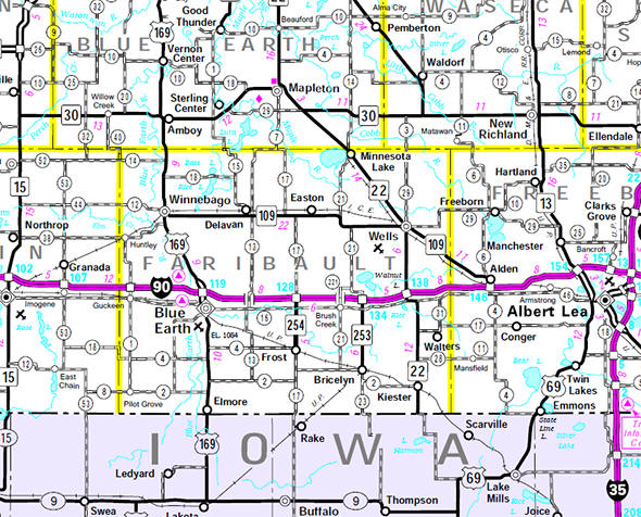 Minnesota State Highway Map of the Faribault County Minnesota area