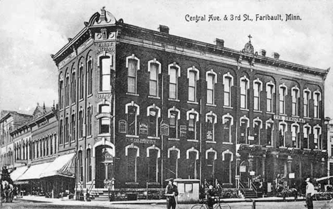 Corner of Central Avenue and Third Street, Faribault Minnesota, 1908