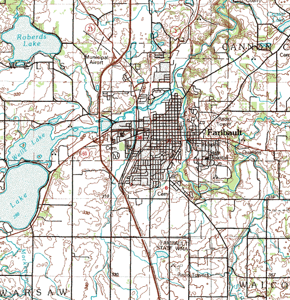 Topographic map of the Faribault Minnesota area