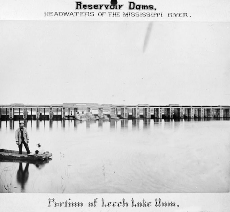 Photo of wooden dam at Federal Dam Minnesota, 1864