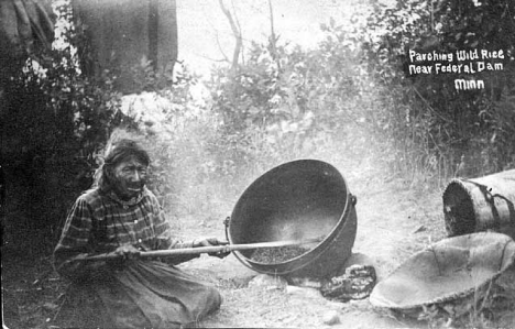 Parching rice near Federal Dam Minnesota, 1913