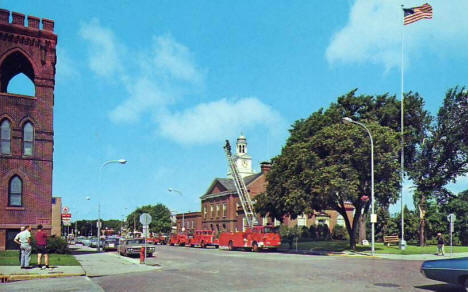 City Hall and firefighting equipment demonstration, Fergus Falls Minnesota, 1964