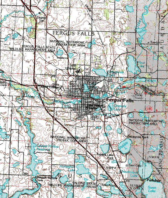 Topographic map of Fergus Falls Minnesota area
