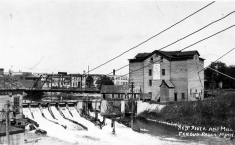 Red River and Mill, Fergus Falls Minnesota, 1909