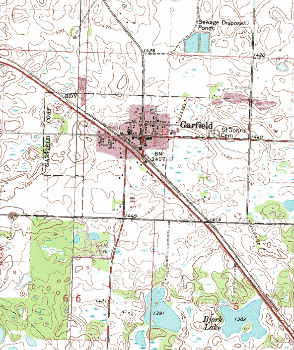 Topographic map of the Garfield Minnesota area