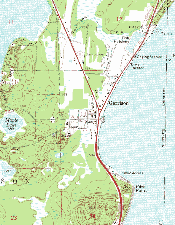 Topographic map of the Garrison Minnesota area