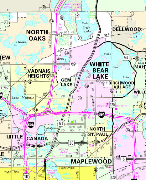 Minnesota State Highway Map of the Gem Lake Minnesota area