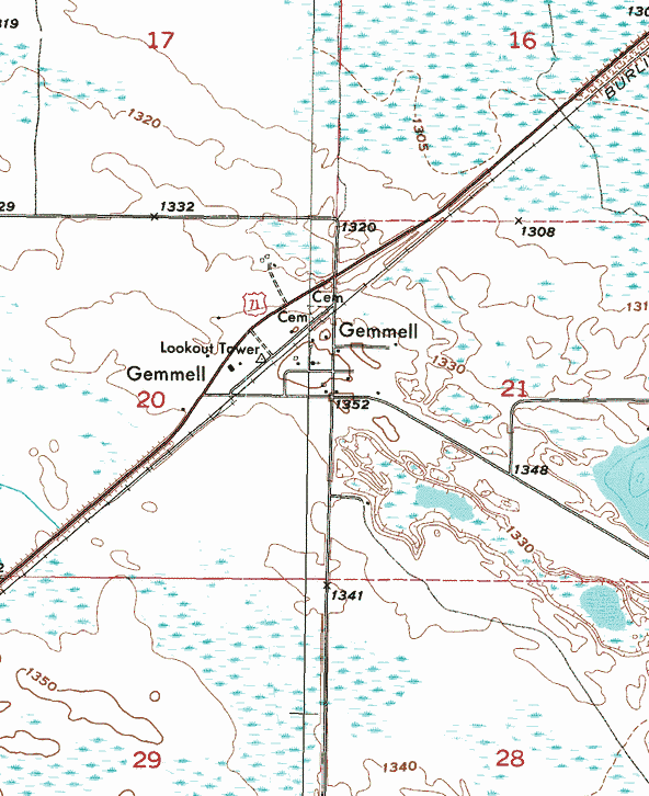 Topographic map of the Gemmell Minnesota area