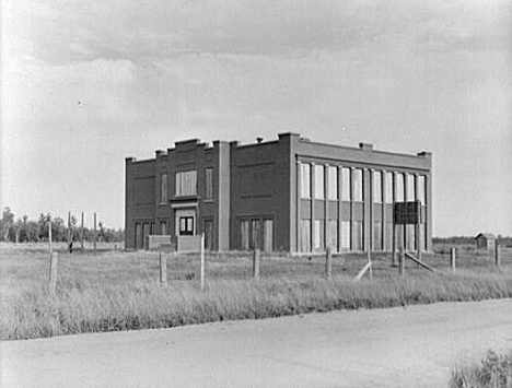 Abandoned boarded-up school, Gemmell Minnesota, 1937