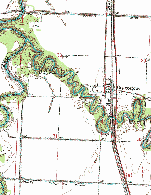 Topographic map of the Georgetown Minnesota area