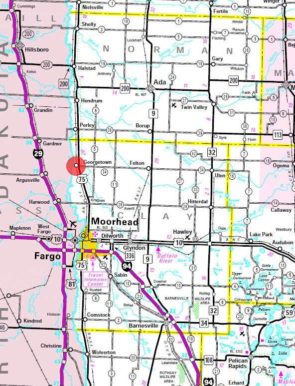 Minnesota State Highway Map of the Georgetown Minnesota area