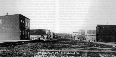 Broadway looking north, Gilbert Minnesota, 1909?