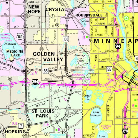 Minnesota State Highway Map of the Golden Valley Minnesota area