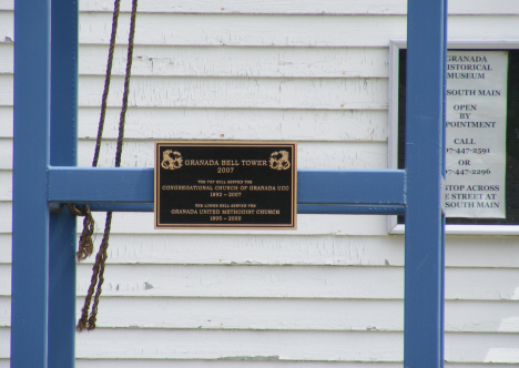 Plaque on bell tower, Granada minnesota, 2014