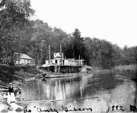 The river boat Andy Gibson just in from its trip up the Mississippi from Aitkin to Grand Rapids, 1882
