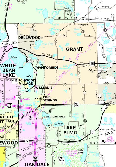 Minnesota State Highway Map of the Grant Minnesota area