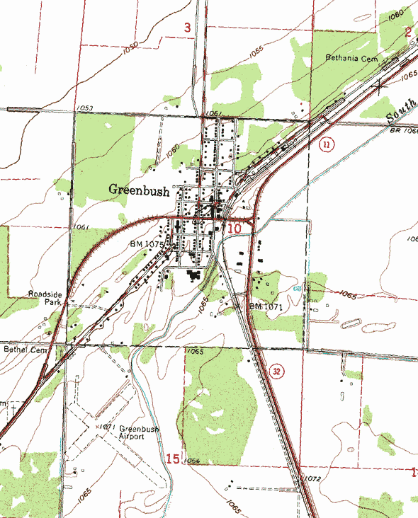 Topographic map of the Greenbush Minnesota area