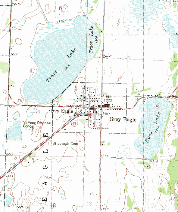 Topographic map of the Grey Eagle Minnesota area