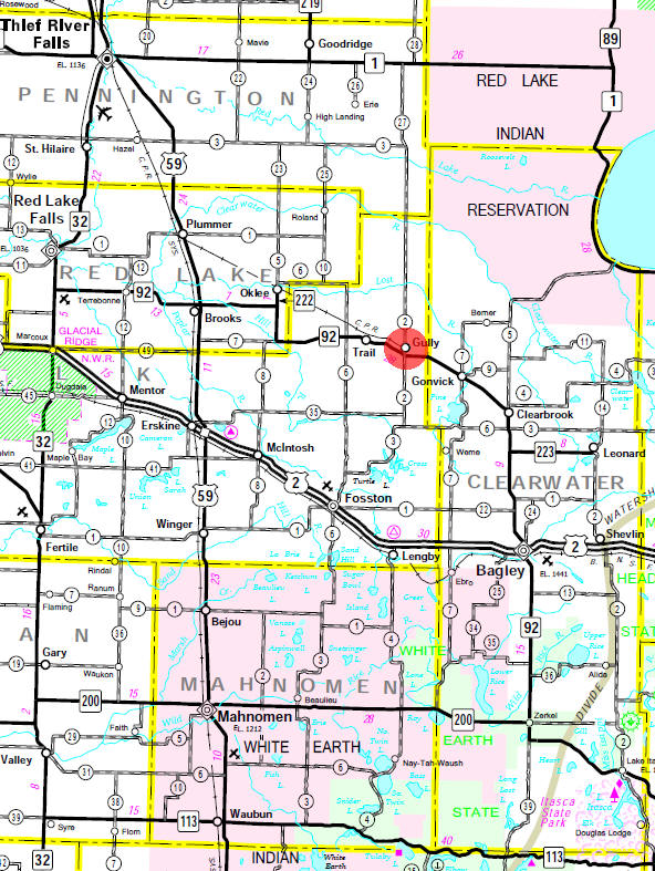 Minnesota State Highway Map of the Gully Minnesota area