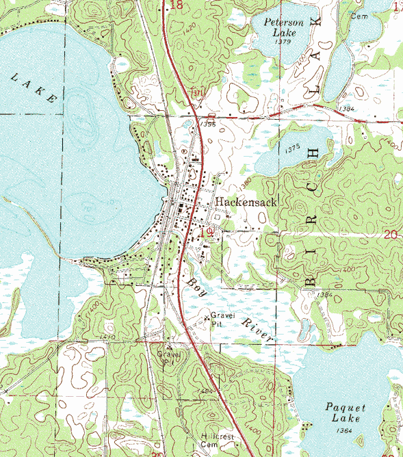 Topographic map of the Hackensack Minnesota area
