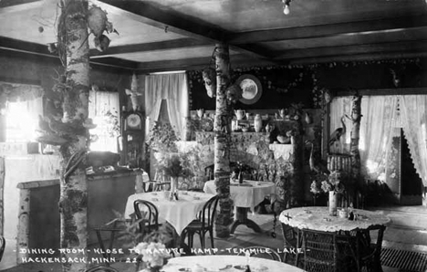 Dining room at Klose to Nature Kamp, Ten Mile Lake near Hackensack, 1925