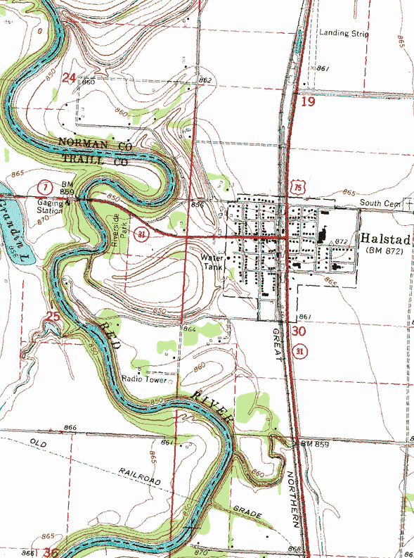 Topographic map of the Halstad Minnesota area