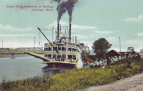 Steam Boat Excursion at Landing, Hastings Minnesota, 1910's