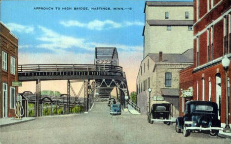 Approach to High Bridge, Hastings Minnesota, 1940's