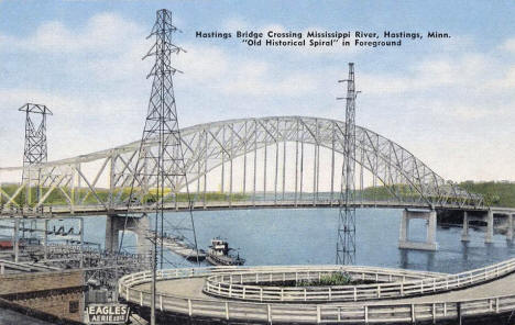 Old and New River Bridges, Hastings Minnesota, early 1950's
